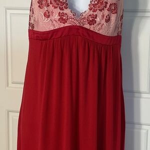 Soma Intimates Red Lace Trim Adj Straps Gown W/Panties S/M